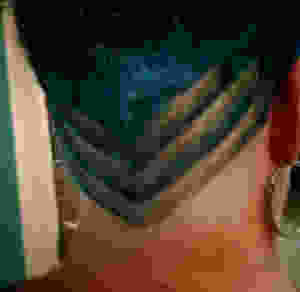 Side view of Three diagonal lines on both sides of the nape, connecting into a v.