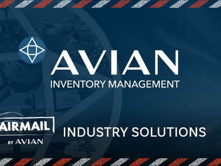 image / masthead of avian Inventory Management logo , airmail by avian logo, and words 'industry solutions'