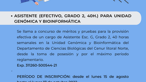 LLamado a Asistente (Grado 2, 40hs Efectivo) en la Unidad Genómica y Bioinformática 