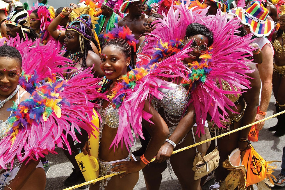 High angle view of colorful Caribbean festival decorations