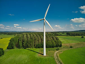 Wind turbine over field