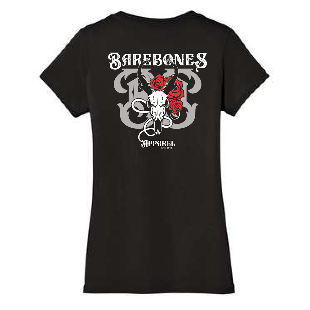 BB Country Skull & Rose Ladies V-Neck Tee