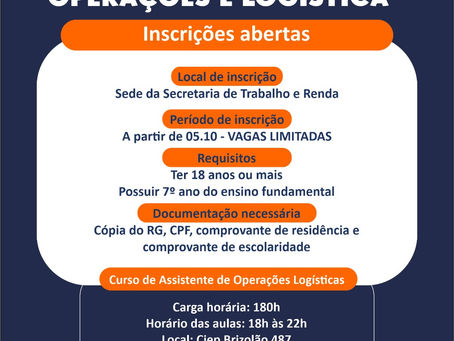 VAGAS DE CURSO GRATUITO DE QUALIFICAÇÃO PROFISSIONAL EM OPERAÇÕES E LOGÍSTICA