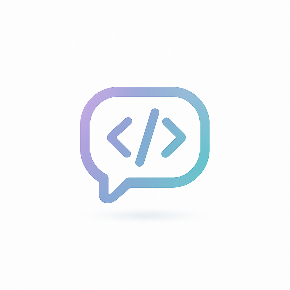 Minimalist logo of The Social Code. A soft gradient outline of a speech bubble in pastel blue and purple contains a centered code symbol: angled brackets with a forward slash (</>). The design appears clean and modern on a white background, representing communication and coding with a calm aesthetic.
