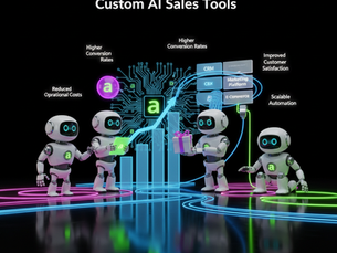 Miniature robots demonstrate the power of Custom AI Sales Tools, showcasing benefits like higher conversion rates, reduced operational costs, and improved customer satisfaction through scalable automation.