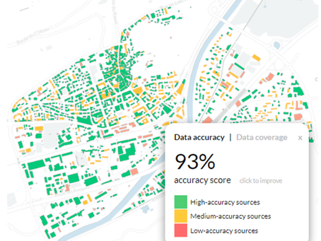 A screenshot of the Urbio software depicting the different data sources available within a building set and their respective accuracy.