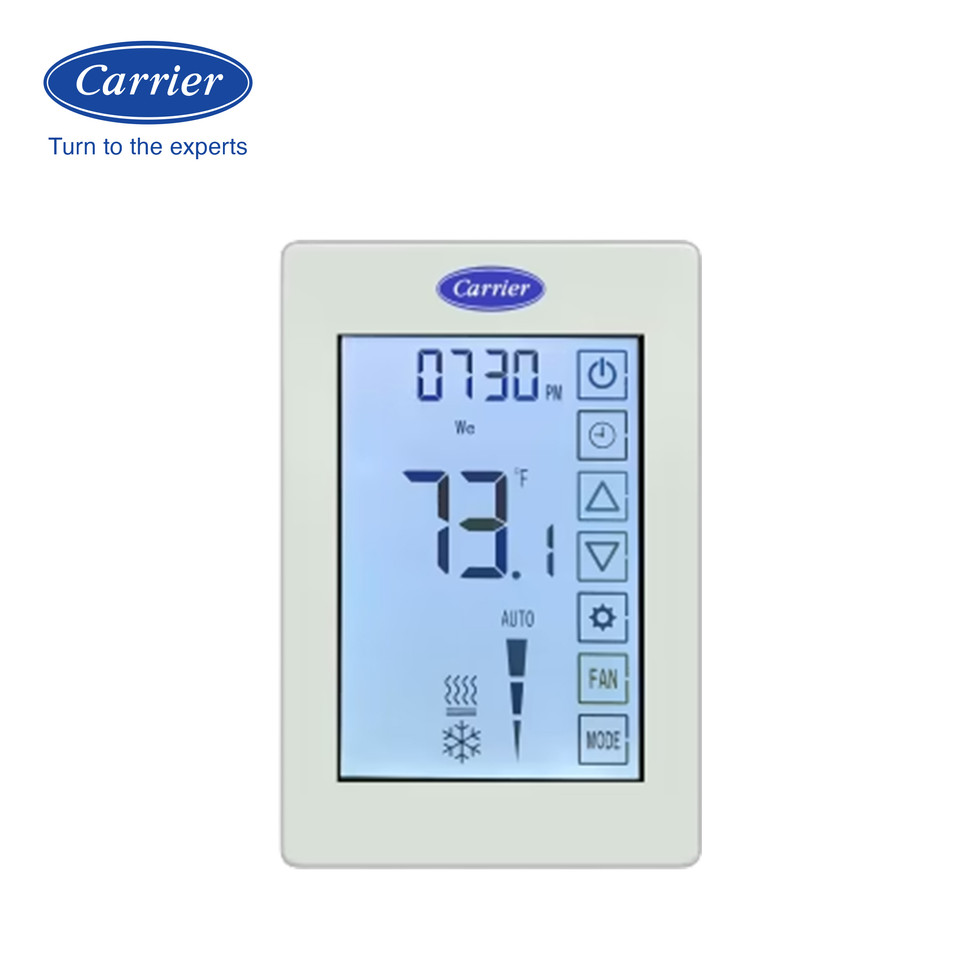 Carrier TB & TM Plus Series termostatos comerciales TB-TM-PL con controles avanzados y diseño compacto, vista frontal