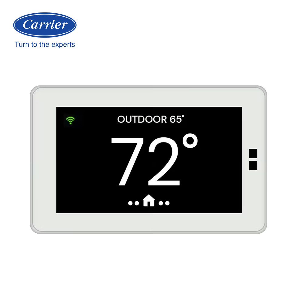 Carrier Wi-Fi Pro Thermostat con pantalla táctil y conectividad inalámbrica para control de climatización, vista frontal