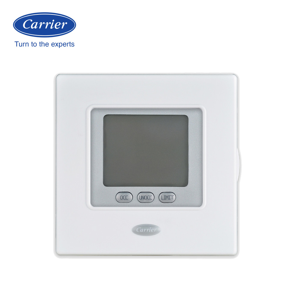 Carrier Comfort Pro termostato comercial programable no comunicante con pantalla LCD y botones, vista frontal