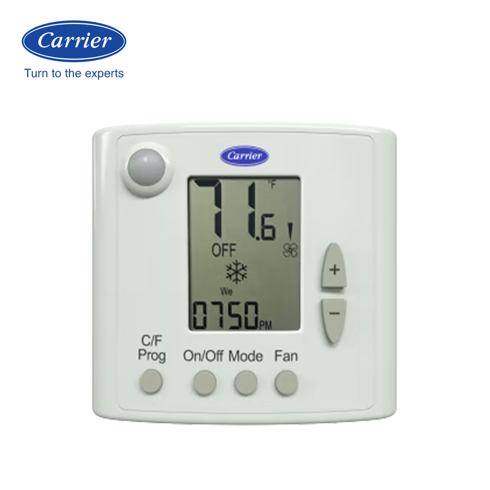 Carrier TB & TM Series termostatos comerciales TB-TM con diseño compacto y controles integrados, vista frontal