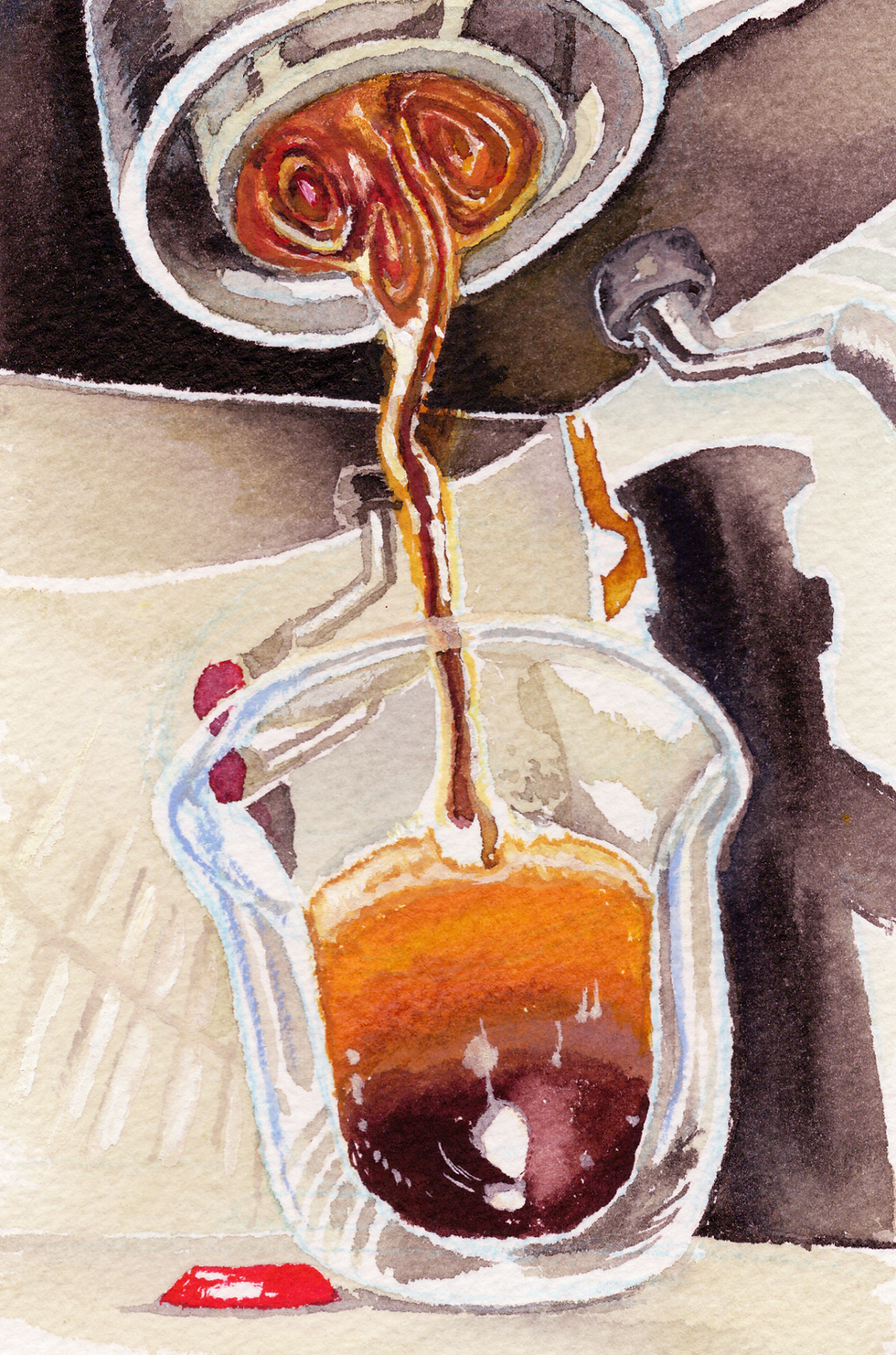 Thumbnail: 'Espresso', 4" x 6", 2026, watercolor and gouache, framed
