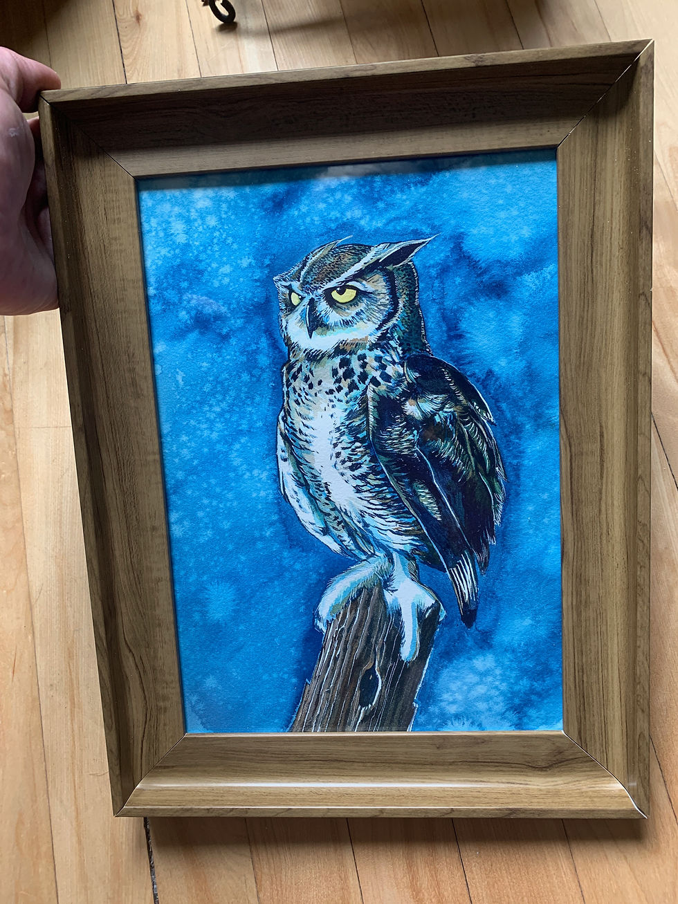 Thumbnail: 'Great Horned Owl', 8" x 11", 2026, watercolor and gouache, framed