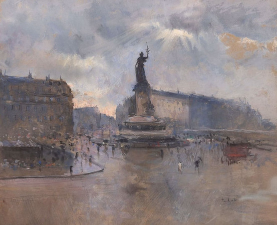 Kunsthandel Haarlem Impressionistisch stadsgezicht van Parijs schilderij te koop, Place de la Republique, door de Fries Siebe ten Cate