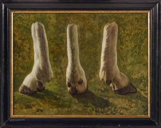 Kunsthandel Bob Scholte Fine Art biedt een olieverfstudie te koop aan van Franse meester, afgebeeld bokkenpootjes ca 1860