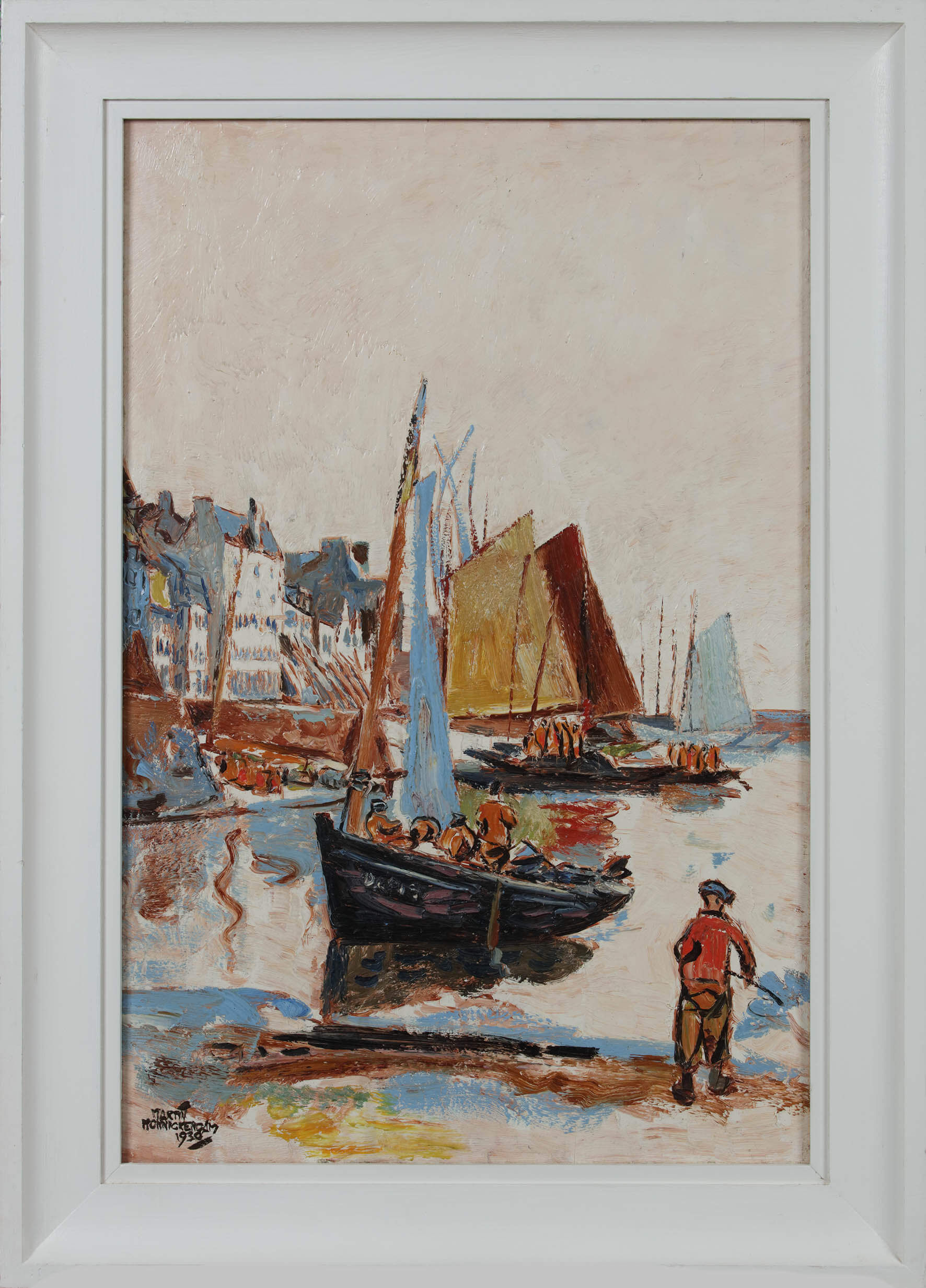 Schilderij van Martin Monnickendam te koop, de haven van Douarnenez, Bretagne 1930