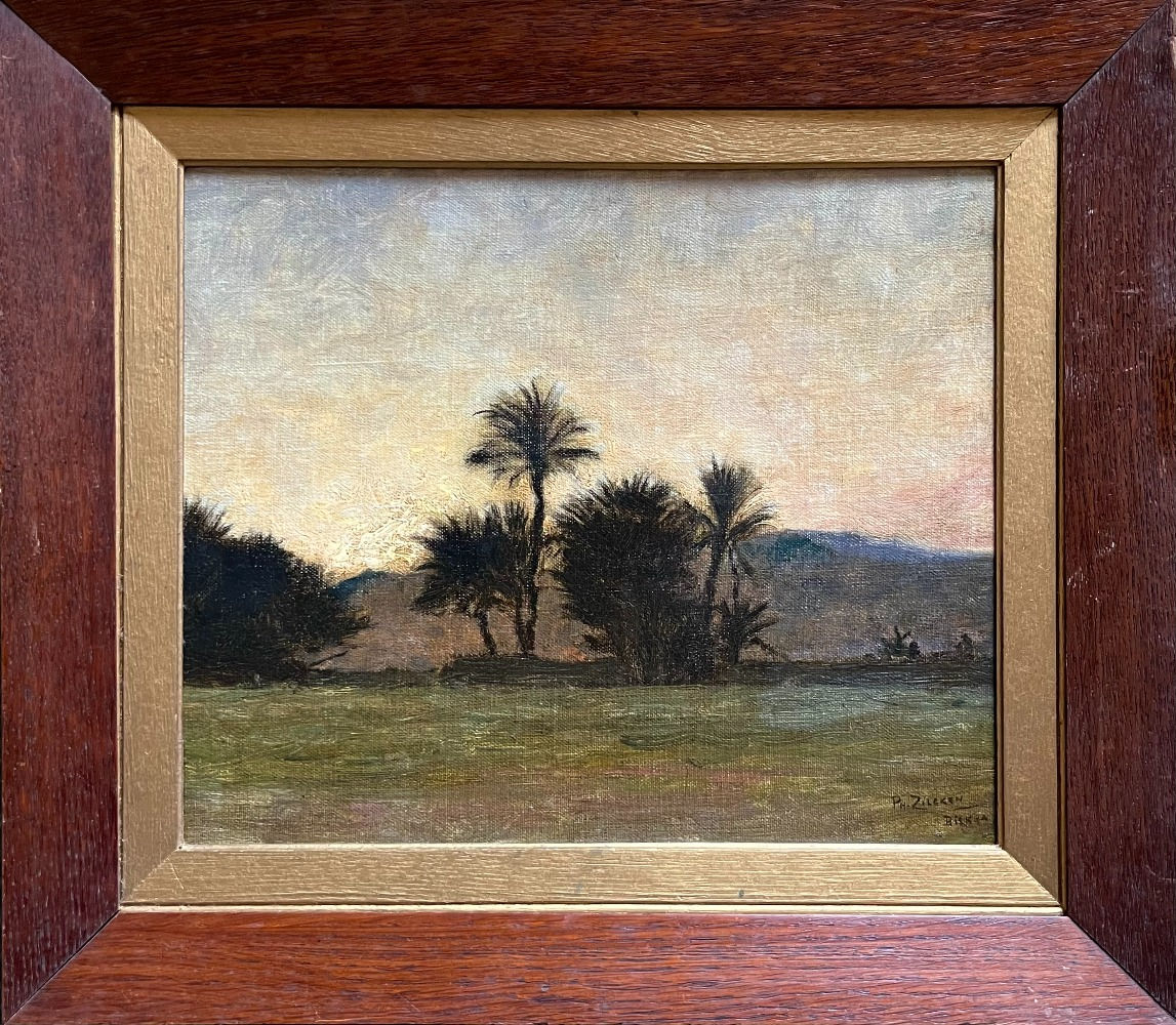 Schilderij van de kunstschilder Philips Zilcken te koop, Avond in Biskra, Algarije. Orientalistische oase