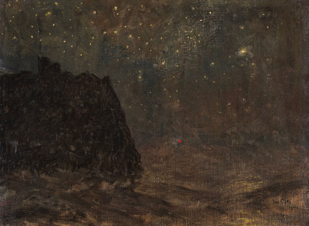 Zeegezicht van de Friese impressionist Siebe ten Cate in Parijs, schilderijen te koop, Sterrennacht bij zee aan de Franse kust uit 1901 RKD-Study