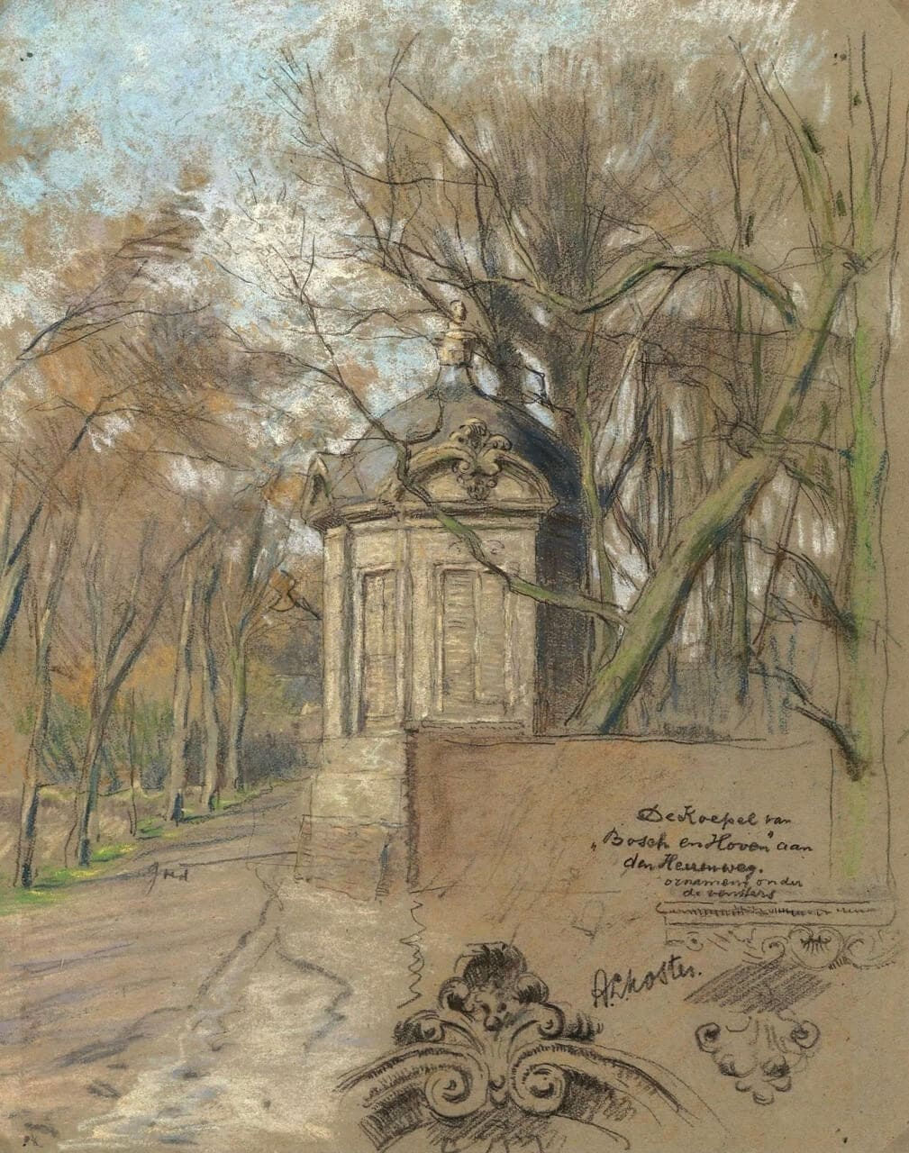 Antonie Lodewijk Koster te koop pastel Theekoepel Bosch en Hoven Heemstede Aerdenhout