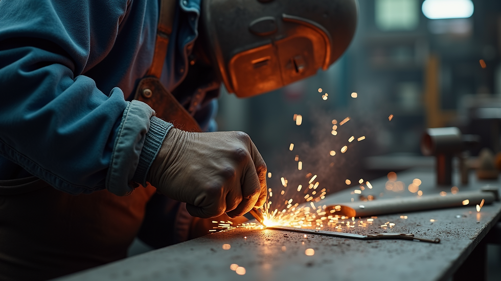 Close-up view of a skilled metal fabricator working on a custom metal piece
