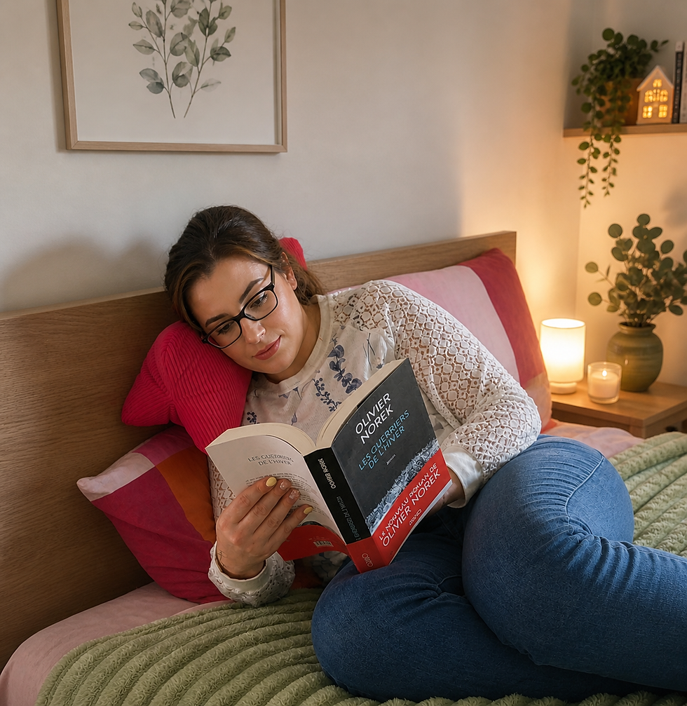 femme installée confortablement sur son coussin de lecture ambiance cocooning