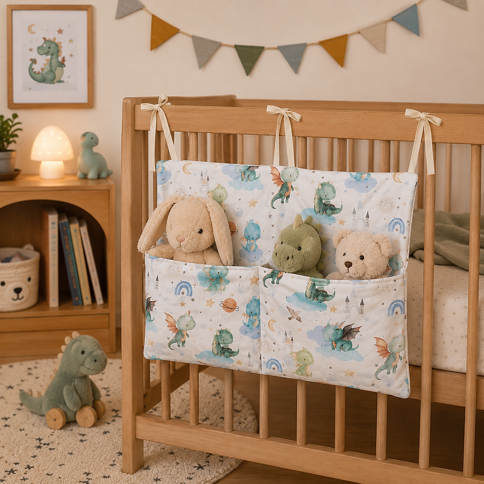 Miniature : Range-doudou lit-cage bébé motif dragons fait main