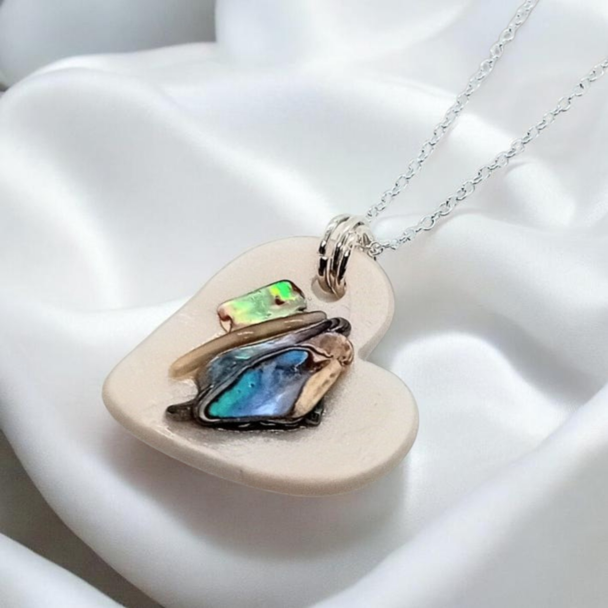 Clay and Abalone Heart Pendant