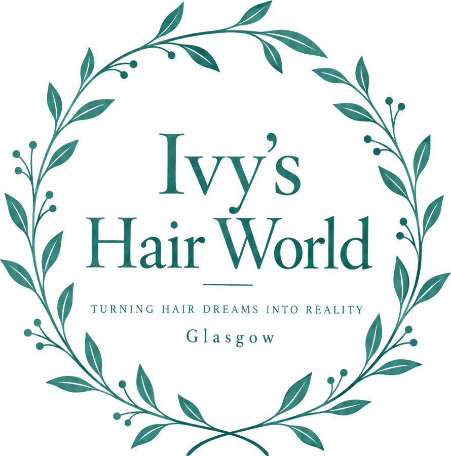Ivy’s Hair World wreath mark with the line Turning hair dreams into reality