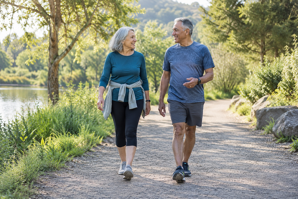 Mature couple walking together on a scenic trail