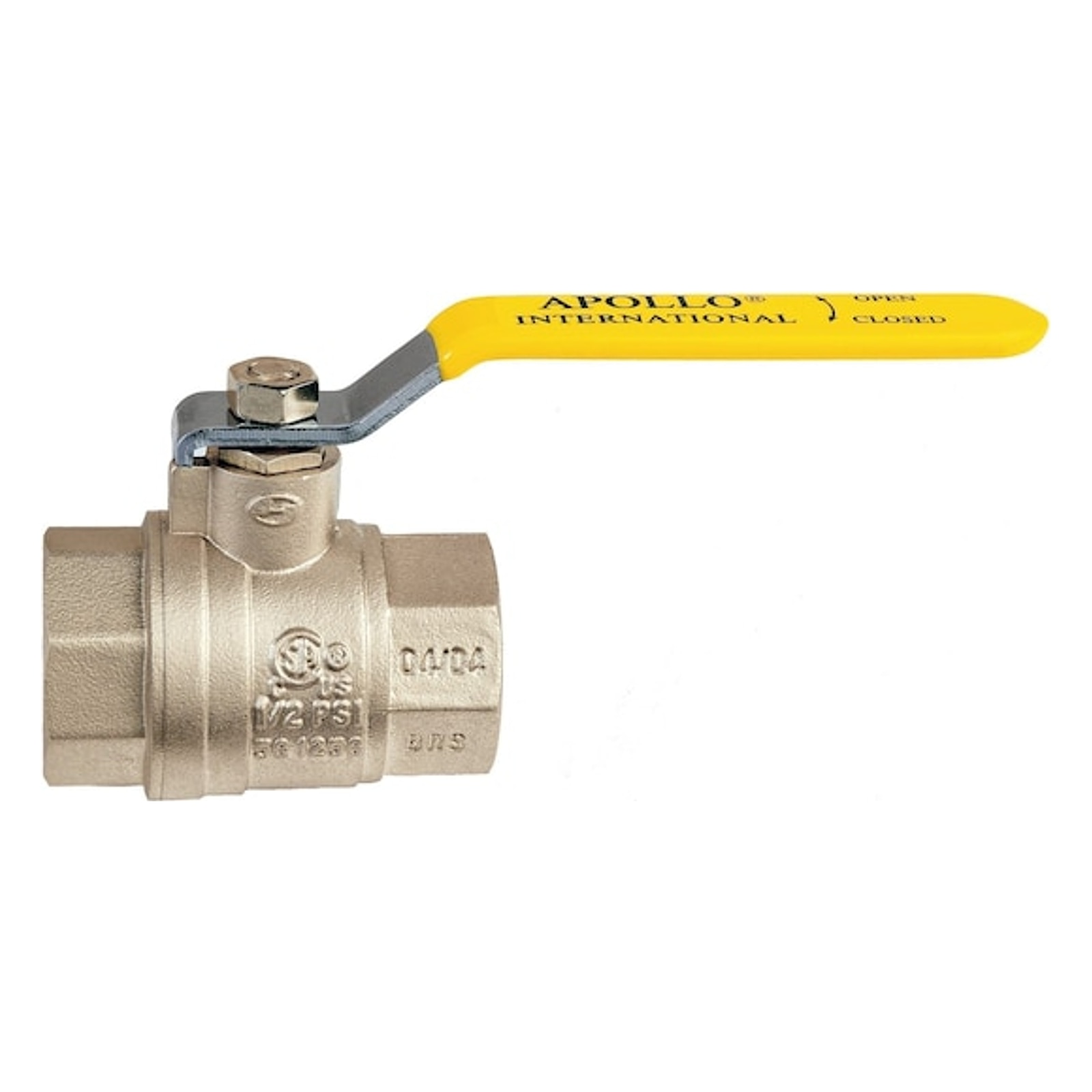 1/2 in full-port FNPT chrome-plated brass ball valve on white background