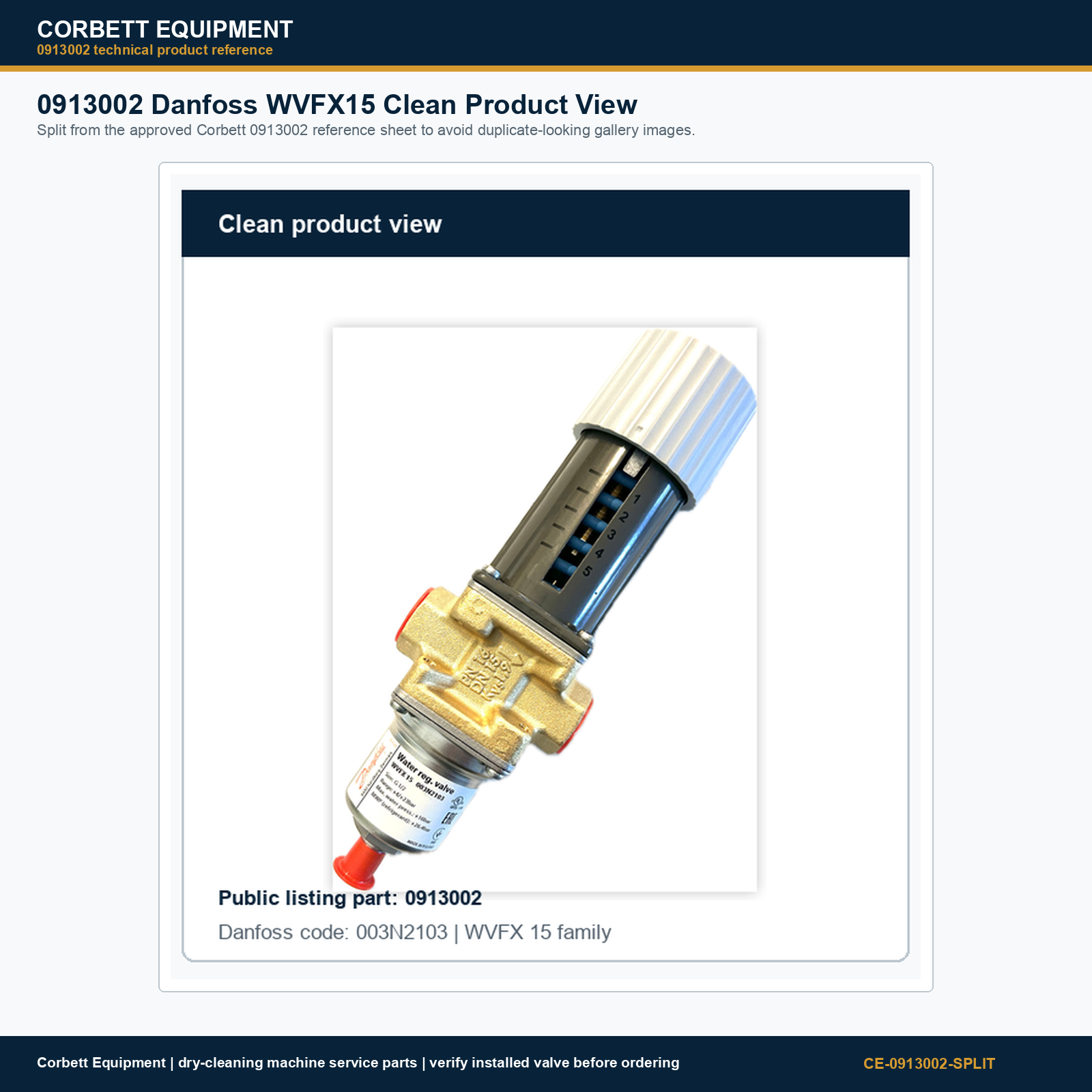 0913002 Danfoss Water Valve, Danfoss 1/2 in | FMB / Union / Realstar 0913002 primary product photo for dry cleaning machine service