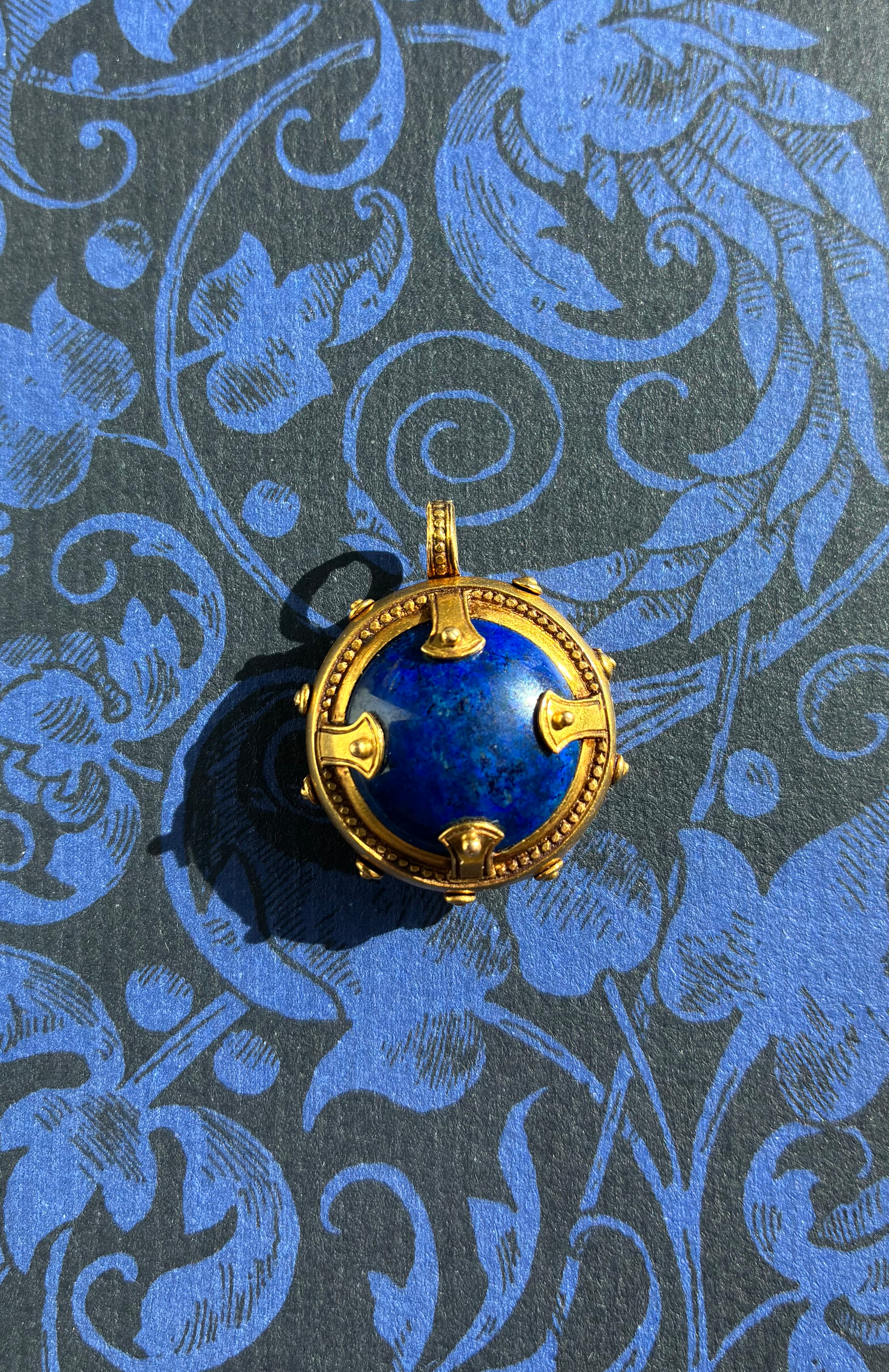 Antique Etruscan Revival gold and Lapis Lazuli Pendant