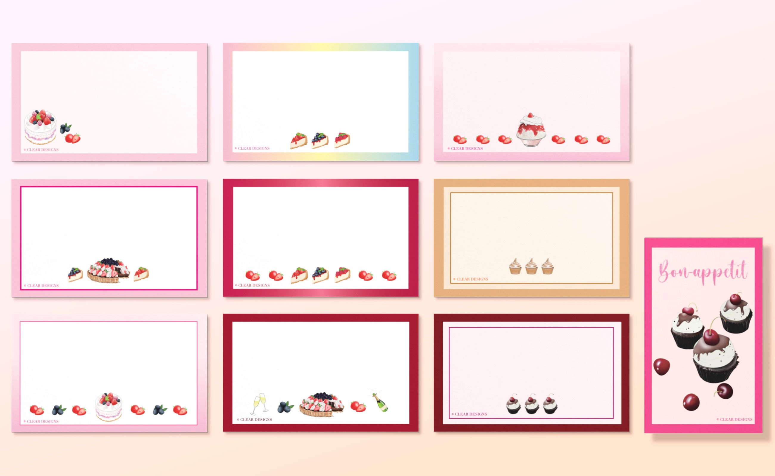 ミニカード スウィーツ 枠あり カラー地5枚 白地5枚 文字あり1枚 全10枚