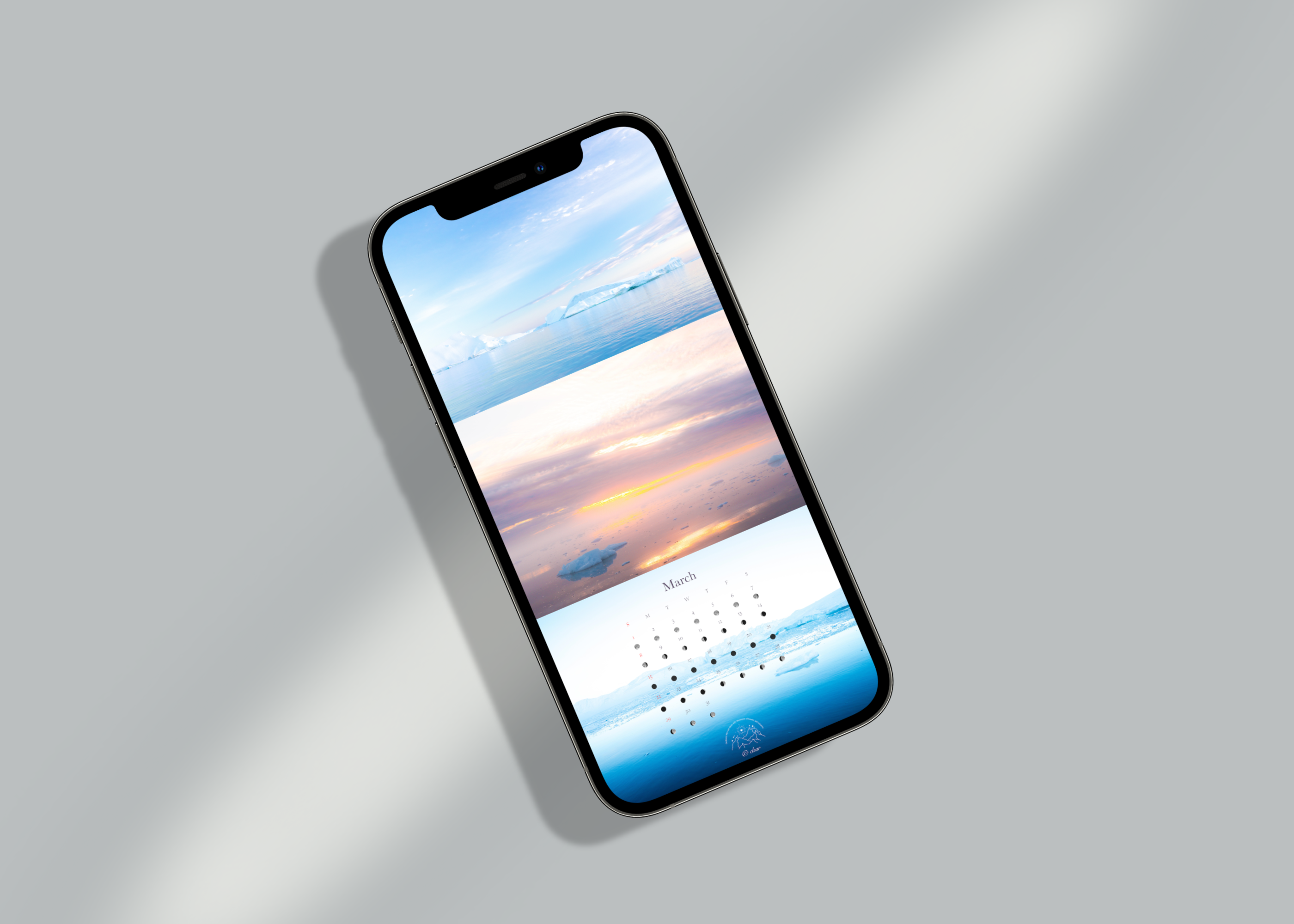 3月 壁紙用 月の満ち欠けカレンダー