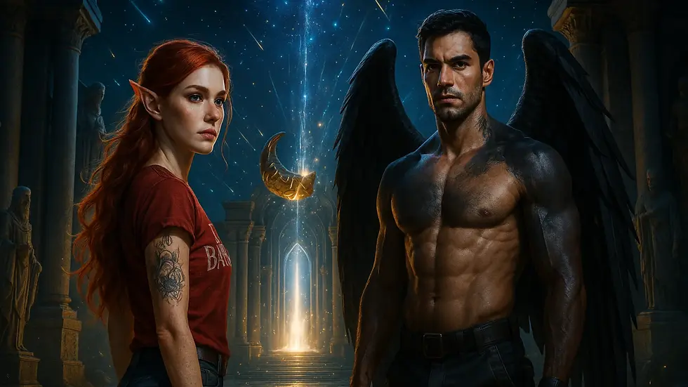 Bryce Quinlan con orejas puntiagudas y Hunt Athalar con alas negras en la Puerta del Corazón de Ciudad Medialuna – Resumen por capítulos del libro Casa de tierra y sangre