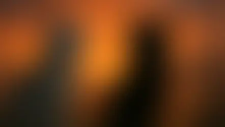 Jayfeather gris atigrado y Hollyleaf negra sentados frente a una piedra marcada, bajo un cielo rojo con espíritus – Imagen del resumen por capítulos de Sunrise