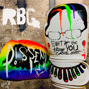 Custom painted RBG Boxing Gloves by WOO10 | Sling or Die | Kimberly Wooten