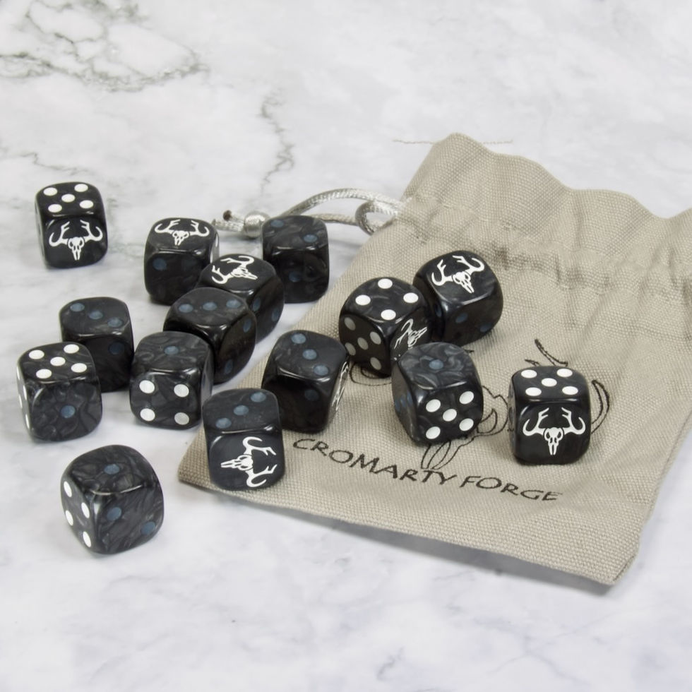 Quick Pick Pearl Black 16mm logo Dice x 15