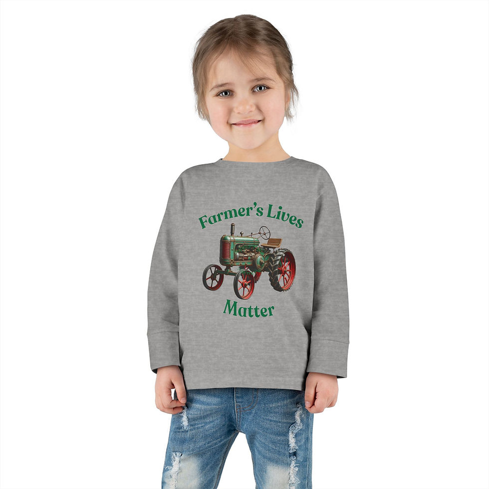 Thumbnail: Toddler Long Sleeve T, Farmer's Lives Matter Slogan, Antique Tractor Graphic, 