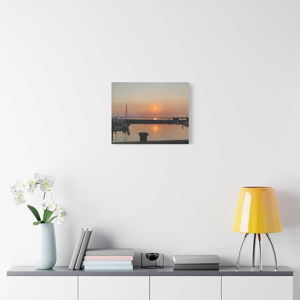 Thumbnail: Canvas Print, Sun Reflection Photo Art,  Canadian Harbor Scene,