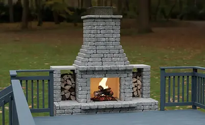 Exterior Backyard Stone Fireplace