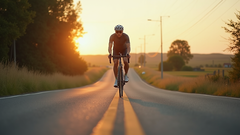Eye-level view of a cyclist riding on a country road