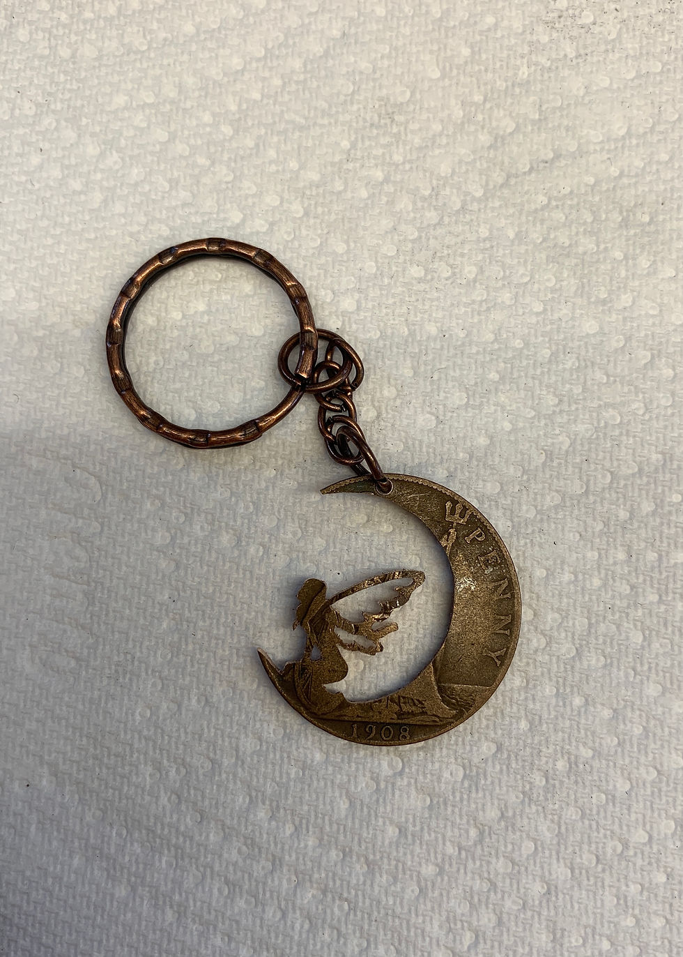 Thumbnail: Fairy Sitting On The Moon hand cut penny key ring
