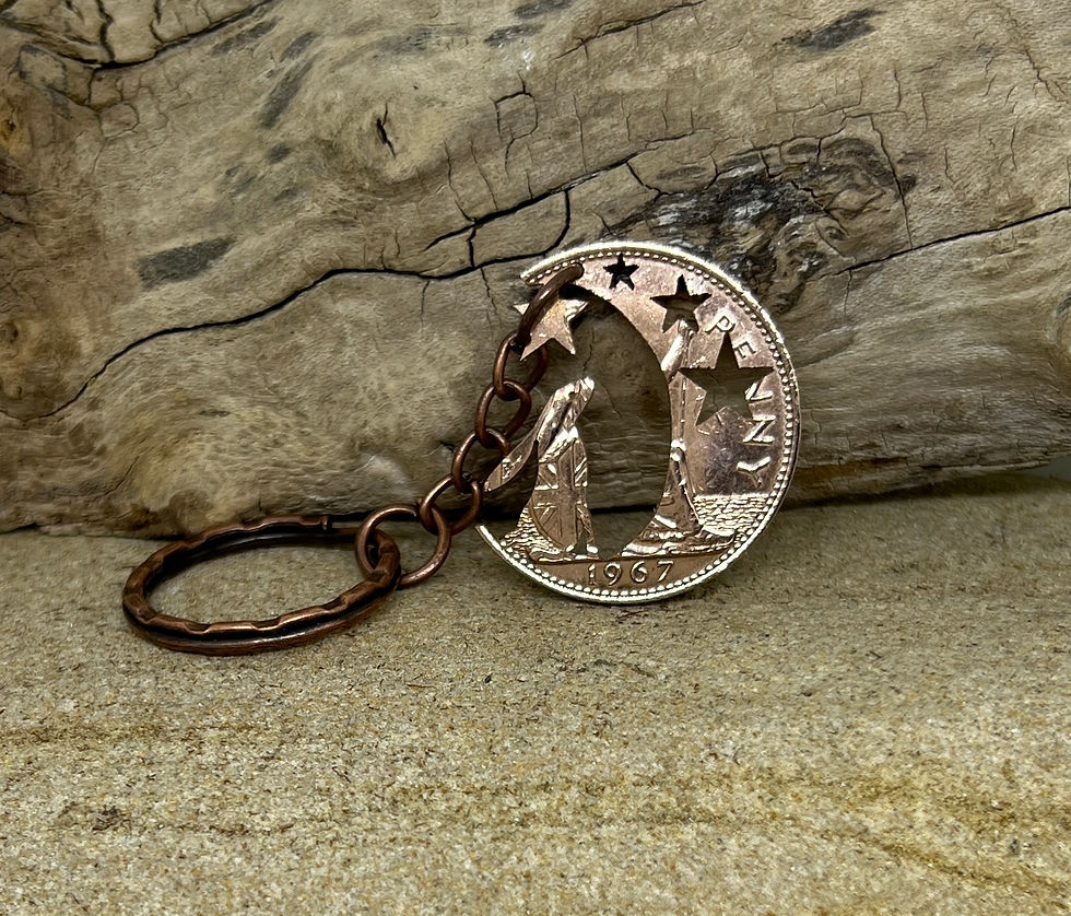 Thumbnail: Moon gazing hare with stars pendant – hand cut from penny coin, Guess How Much I Love You design