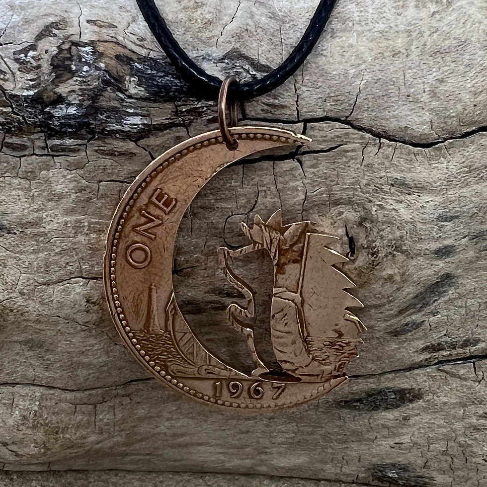 Thumbnail: Hedgehog and moon penny pendant/keychain