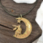 Big Ears hare and moon necklace – hand cut from half penny coin with star detail
