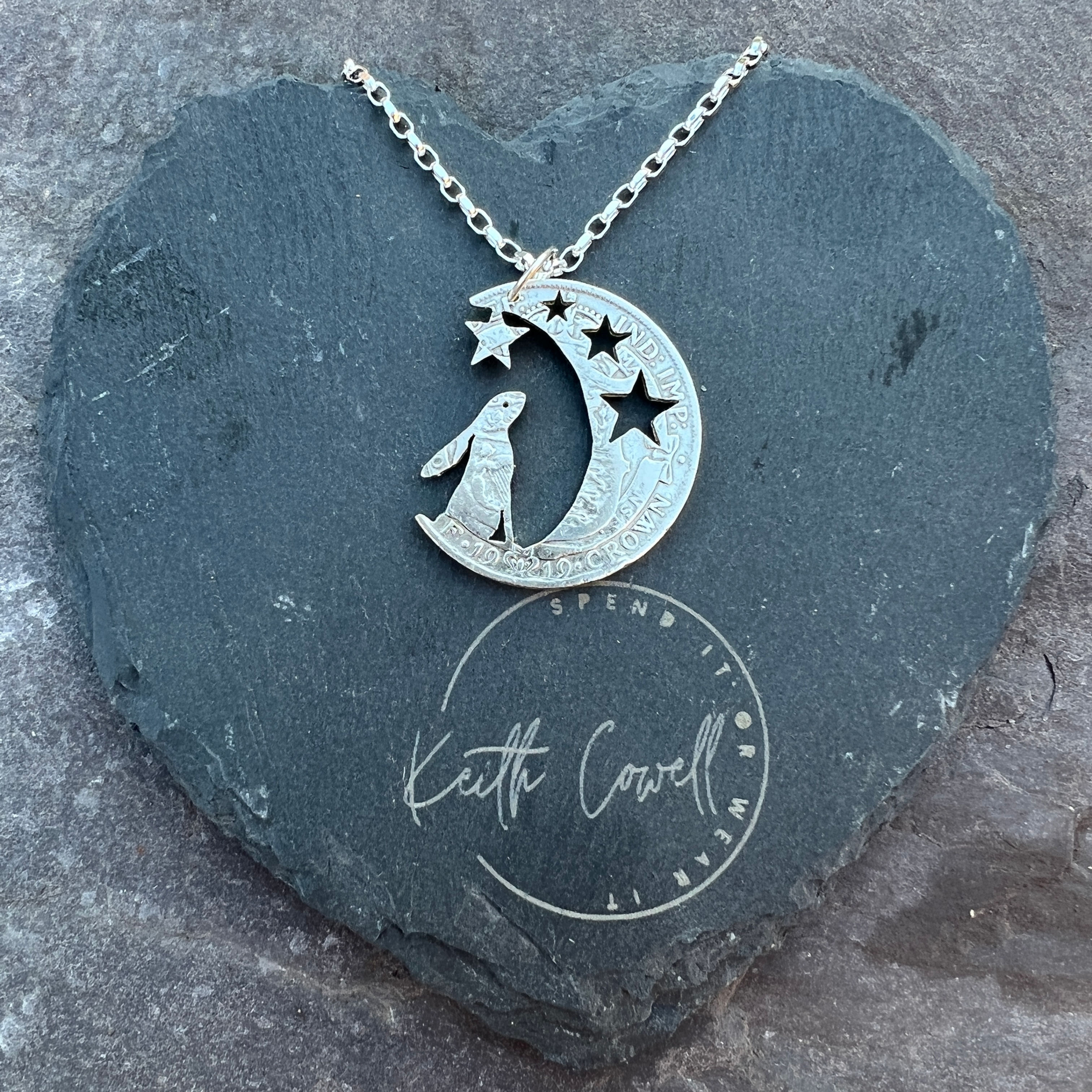 925 sterling silver hare and moon pendant with stars – handcrafted coin necklace with luxury finish