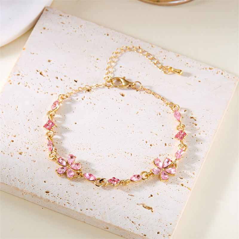 Miniatura: Charm Red Crystal Zircon Flower Bracelet For Women Vintage Boho Full Rhinestone 