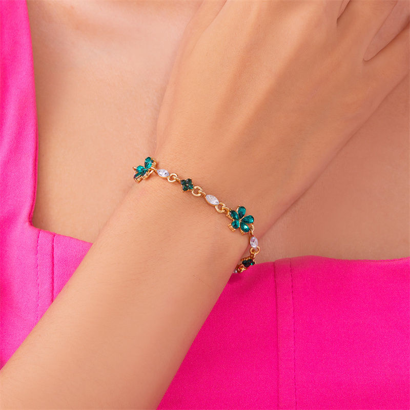 Miniatura: Charm Red Crystal Zircon Flower Bracelet For Women Vintage Boho Full Rhinestone 