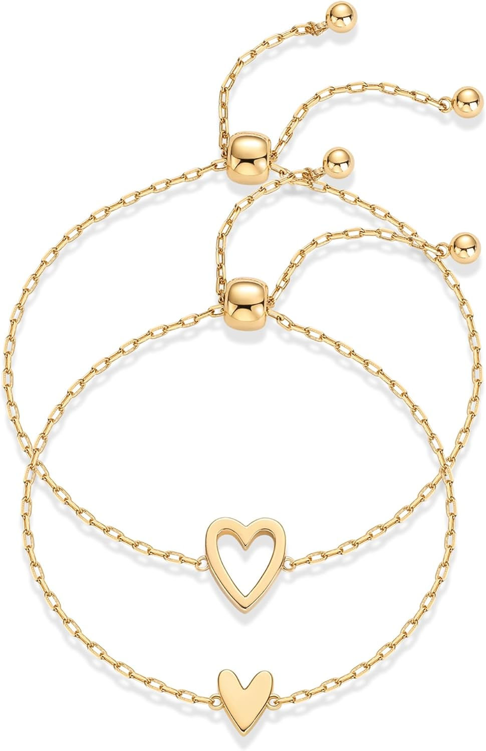 Miniatura: 14K Gold Plated Stainless Steel Matching Heart Charms Solitaire Bracelet Set for