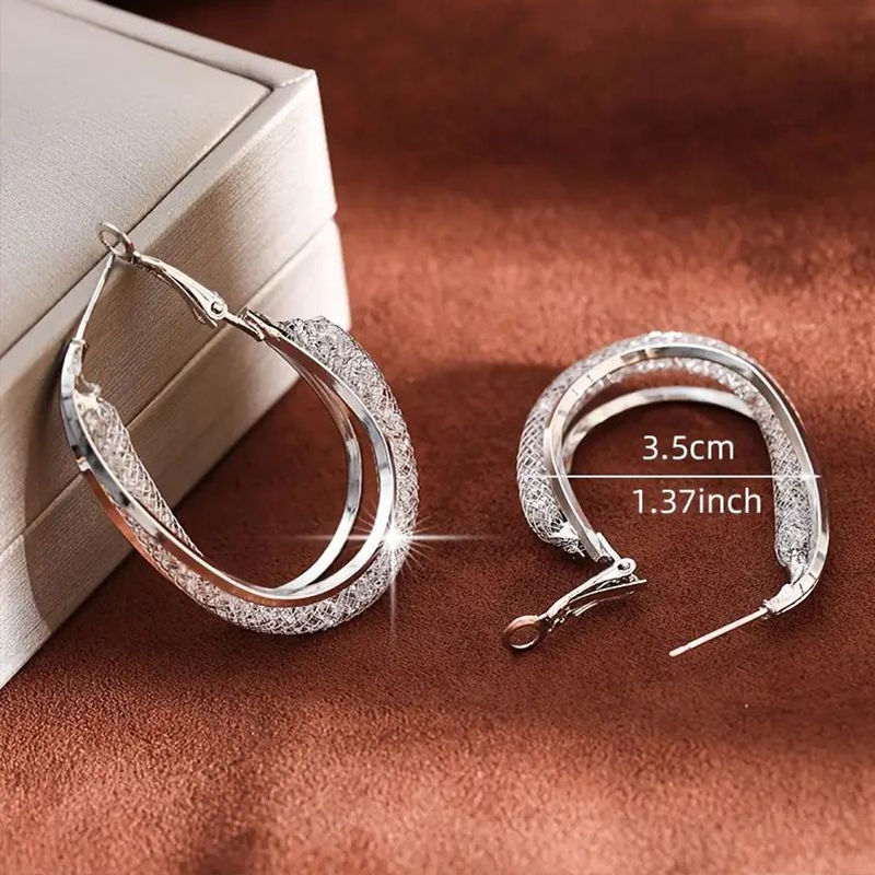 Gold Color Crystal Stone Hoop Earrings Twisted Metal Shape Silver Plating New Fa